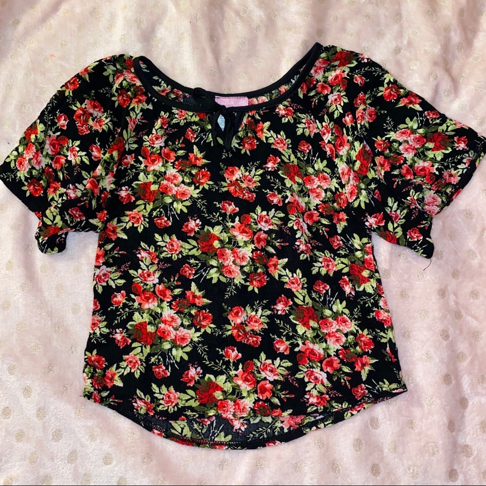 Red and Black Floral Top / Blouse